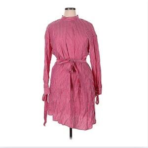 NWT Who What Wear Dress Pink Pinstripe Mock Neck Belted Lagenlook, Size XL